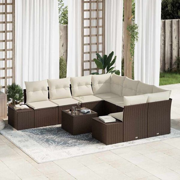 vidaXL Conjunto de Sofá de Jardim 9 pcs Marrom e Creme vime PE