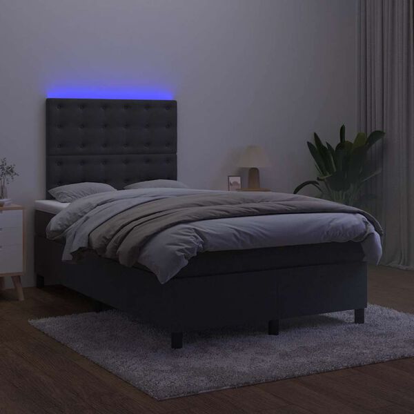 vidaXL Cama box spring c/ colch&atilde;o e LED 120x190 cm couro artif. preto