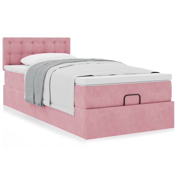 vidaXL Estrutura de cama otomana com colchão rosa 90x200cm veludo