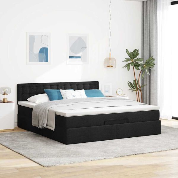 vidaXL Estrutura de cama otomana com colch&atilde;o 160x200 cm tecido preto