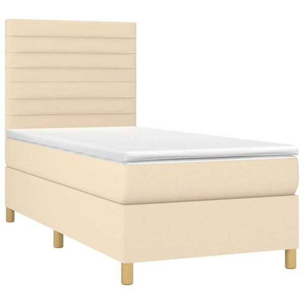 vidaXL Cama box spring c/ colch&atilde;o e LED 90x200 cm tecido cor creme