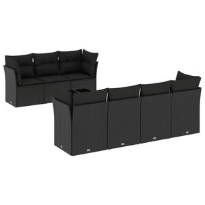 vidaXL 8 pcs conjunto sof&aacute;s de jardim com almofad&otilde;es vime PE preto