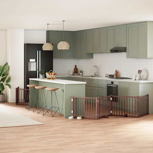 vidaXL Port&atilde;o c&atilde;es c/ porta dobr&aacute;vel 8 pain&eacute;is 640 cm &aacute;lamo castanho