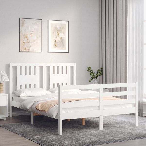 vidaXL Estrutura de cama com cabeceira 140x200cm madeira maciça branco