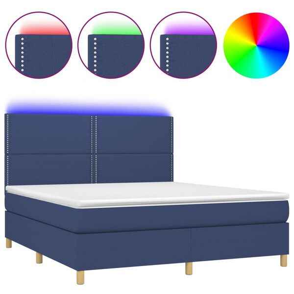 vidaXL Cama box spring c/ colch&atilde;o e LED 160x200 cm tecido azul