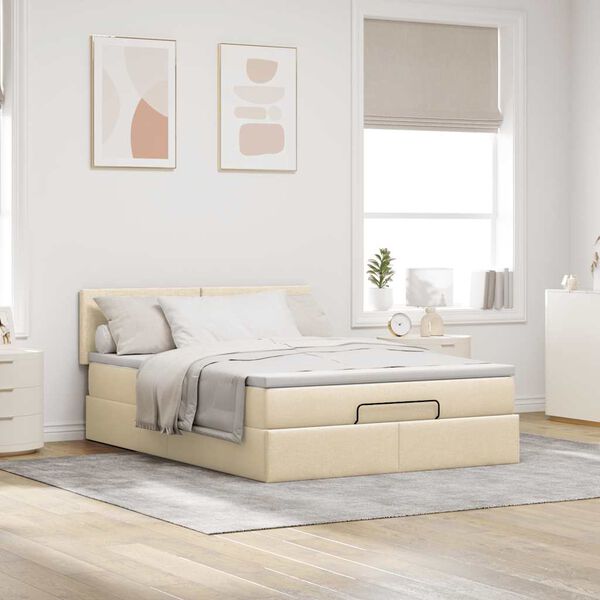 vidaXL Cama otomana com colch&atilde;o tecido creme 140x190 cm