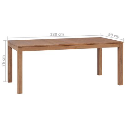 vidaXL Mesa de jantar teca maciça com acabamento natural 180x90x76 cm