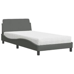 vidaXL Cama com colch&atilde;o Dover 100x200 cm tecido cinzento-escuro