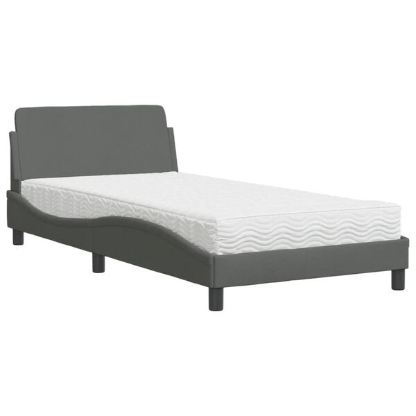 vidaXL Cama com colch&atilde;o Dover 100x200 cm tecido cinzento-escuro