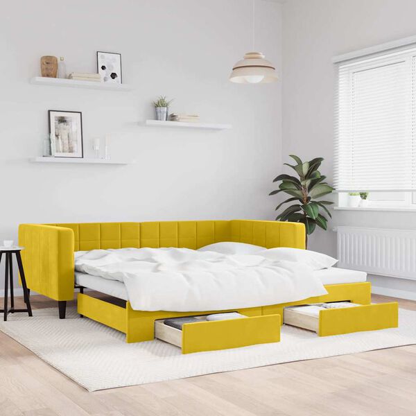 vidaXL Sof&aacute;-cama com gavet&atilde;o e gavetas 100x200 cm veludo amarelo