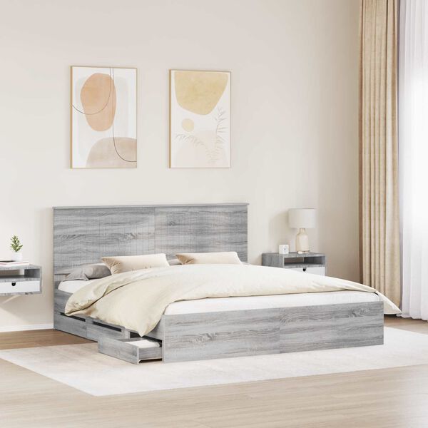 vidaXL Estrutura da Cama com gaveta Cinza Sonoma 180 x 200 cm