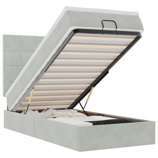 vidaXL Estrutura cama otomana colch&otilde;es 80x200 cm veludo cinzento claro