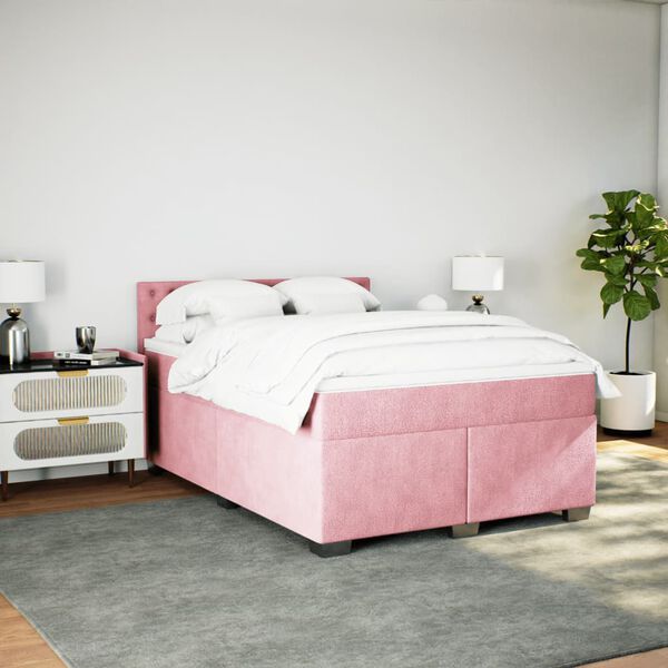 vidaXL Cama com molas/colch&atilde;o 140x200 cm veludo rosa-escuro
