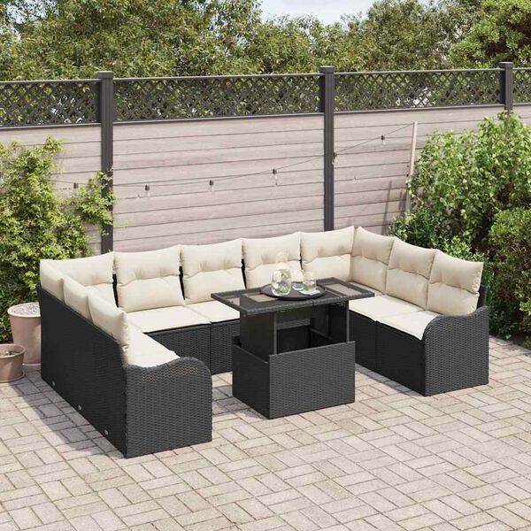 vidaXL Conjunto de Sof&aacute; de Jardim 10 pcs Preto Rattan Sint&eacute;tico