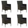 vidaXL Cadeiras de jardim com almofad&otilde;es 4 pcs vime PE preto
