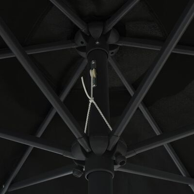 vidaXL Guarda-sol com luzes LED e mastro alumínio 270 cm preto
