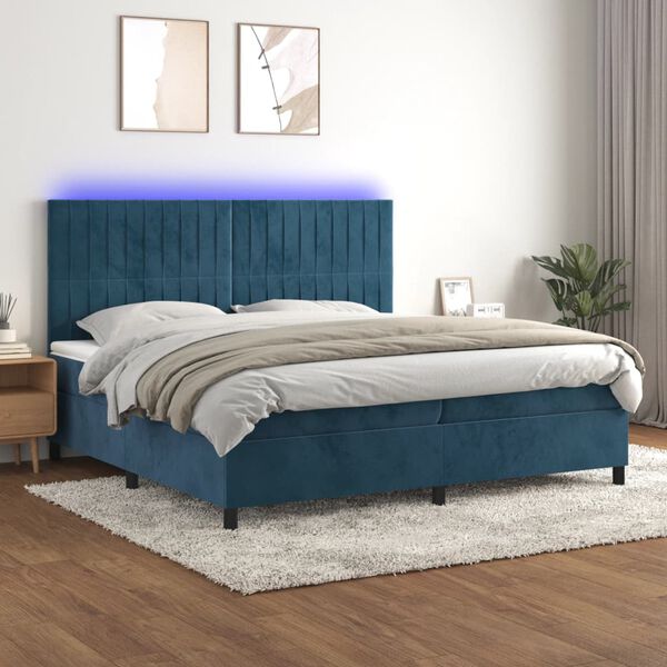 vidaXL Cama box spring c/ colch&atilde;o/LED 200x200 cm veludo azul-escuro