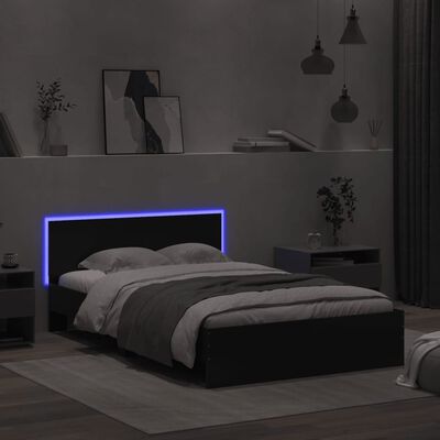 vidaXL Estrutura de cama com cabeceira e luzes LED 135x190 cm preto