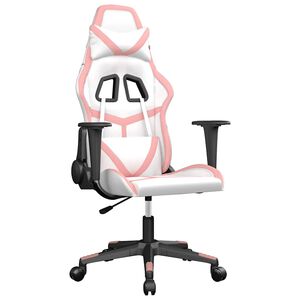 vidaXL Cadeira gaming massagens couro artificial branco e rosa