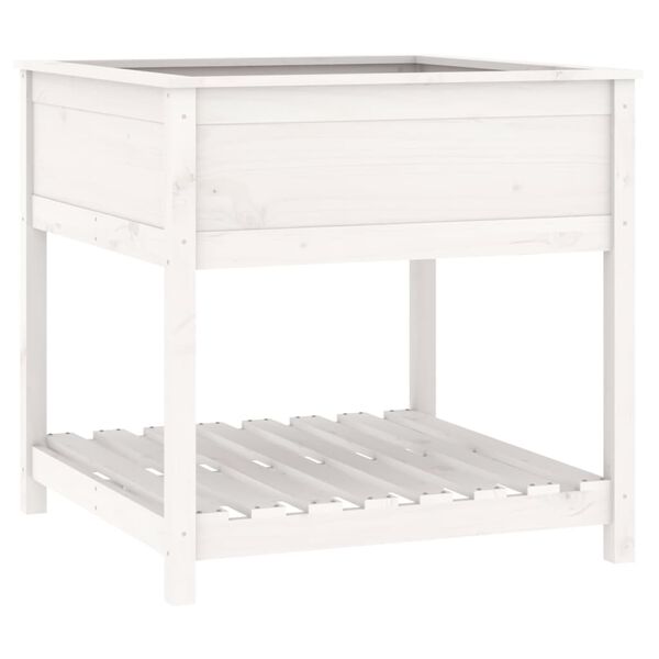 vidaXL Vaso/floreira com prateleira 82,5x82,5x81cm pinho maci&ccedil;o branco