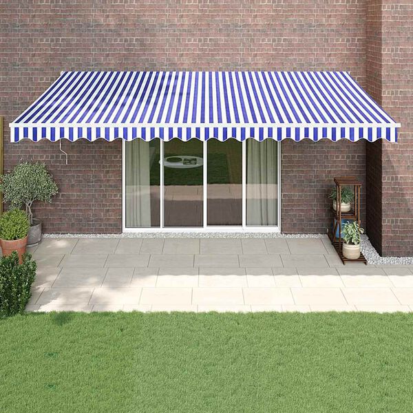 vidaXL Toldo retr&aacute;til autom&aacute;tico 5x3 m azul e branco