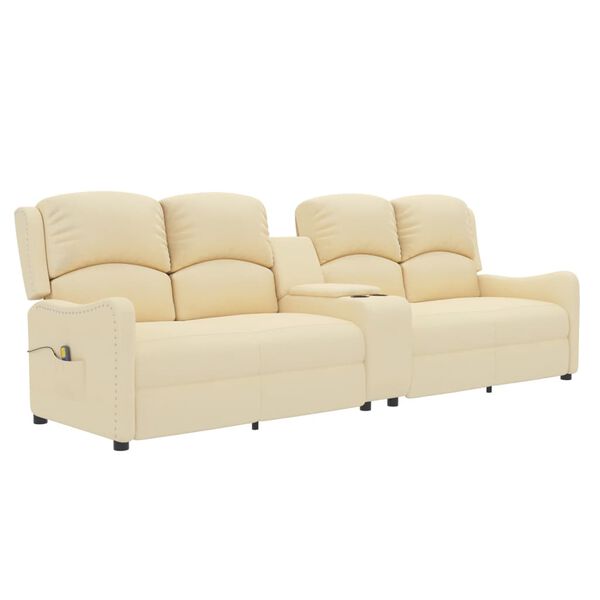 vidaXL Poltrona massagem 4 lug. reclin. c/ suportes copo tecido creme