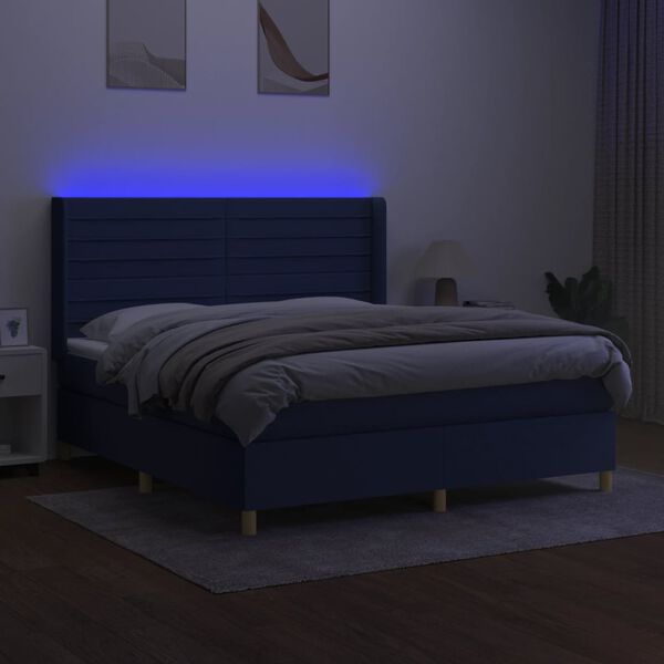 vidaXL Cama box spring c/ colch&atilde;o e LED 160x200 cm tecido azul