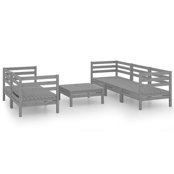 vidaXL 6 pcs conjunto lounge de jardim pinho maci&ccedil;o cinzento