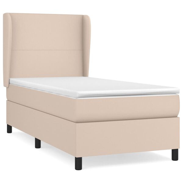 vidaXL Cama com molas/colch&atilde;o 100x200 cm couro artificial cappuccino
