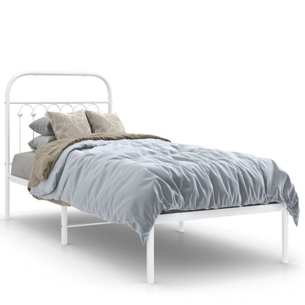 vidaXL Estrutura de cama sem colch&atilde;o com cabeceira 75x190 cm branco