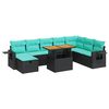 vidaXL 9 pcs conjunto sof&aacute;s p/ jardim almofad&otilde;es vime PE/ac&aacute;cia preto