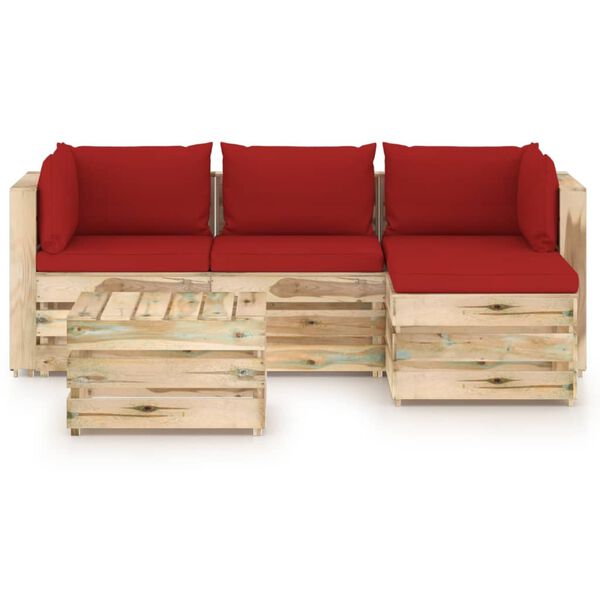 vidaXL 5 pcs conj. lounge jardim c/ almofad&otilde;es madeira impreg. verde