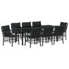 vidaXL Conjunto de Jantar para Jardim com almofada 9 pcs Preto vime PE