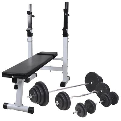 vidaXL Banco musculação c/ suporte p/ pesos + barras e halteres 120 kg