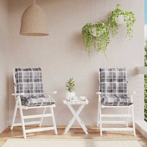 vidaXL Almofad&otilde;es cadeira encosto baixo 2 pcs oxford xadrez cinzento