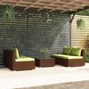 vidaXL 5 pcs conjunto lounge jardim c/ almofad&otilde;es vime PE castanho