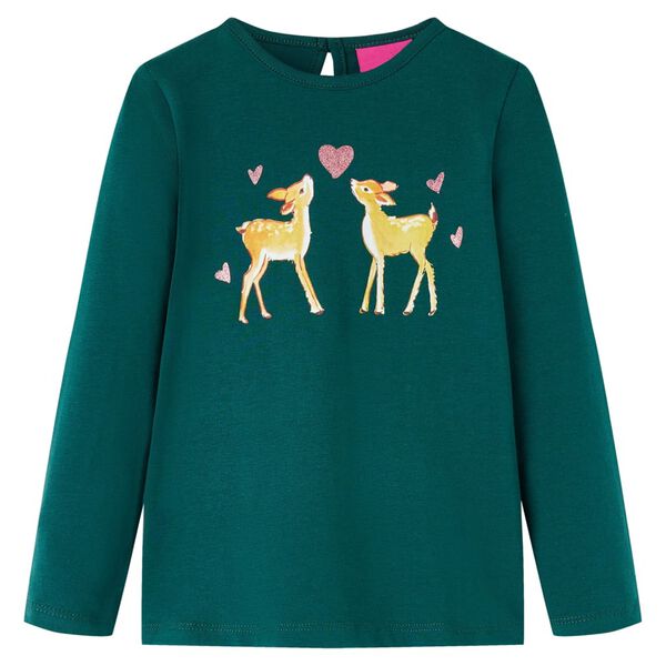 T-shirt de manga comprida para crian&ccedil;a verde-escuro 128