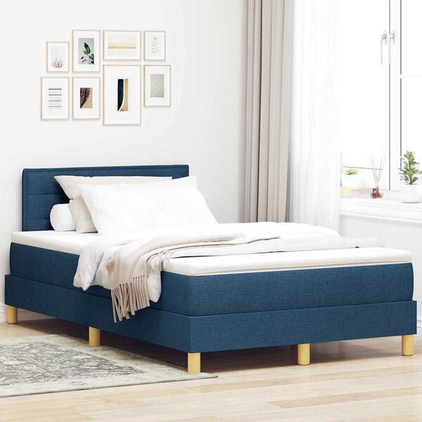 vidaXL Cama Box com colch&atilde;o com cabeceira Azul 120 x 200 cm tecido