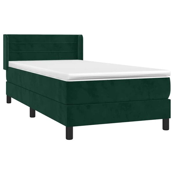 vidaXL Cama com molas/colch&atilde;o 100x200 cm veludo verde-escuro