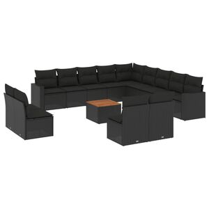 vidaXL 14 pcs conjunto de sof&aacute;s p/ jardim c/ almofad&otilde;es vime PE preto