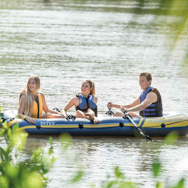 Intex Challenger barco insufl&aacute;vel, 3 lugares remos e bomba 68370NP