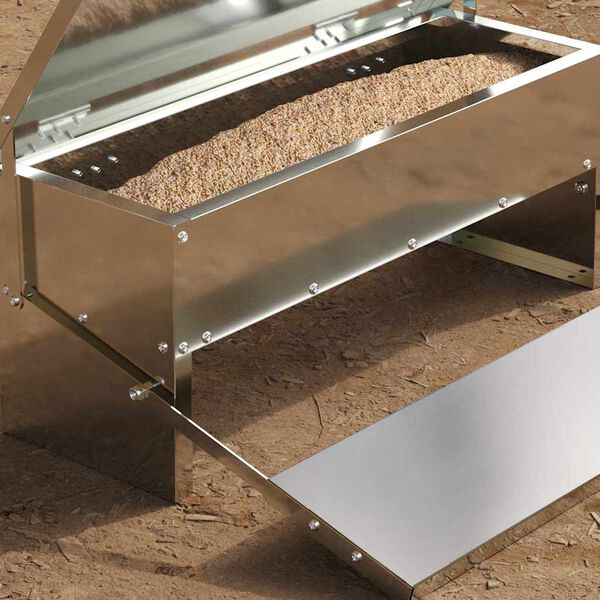 vidaXL Comedouro de Pedal para Frango Prateado 48,5 x 39,5 x 19 cm