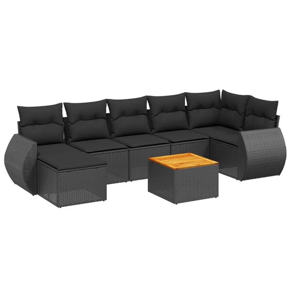 vidaXL 8 pcs conjunto sofás de jardim com almofadões vime PE preto