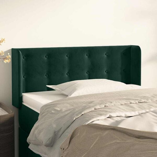 vidaXL Cabeceira de cama c/ abas veludo 93x16x78/88 cm verde-escuro