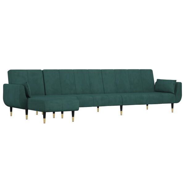vidaXL Sof&aacute;-cama em forma de L 275x140x70 cm veludo verde-escuro