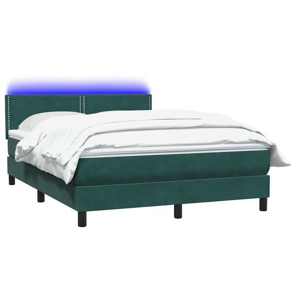 vidaXL Cama box spring c/ colch&atilde;o e LED 160x210 cm veludo verde escuro