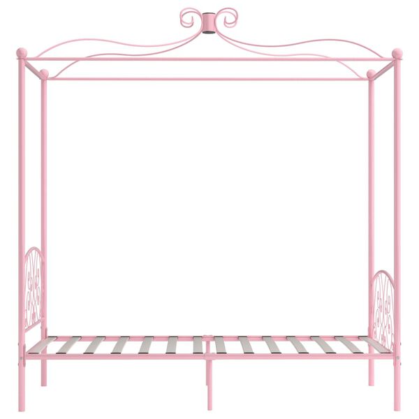 vidaXL Estrutura de cama com dossel 90x200 cm metal cor-de-rosa