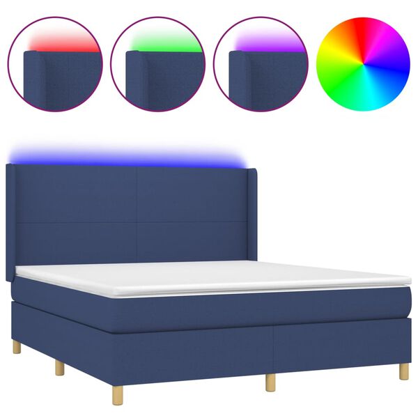 vidaXL Cama box spring c/ colch&atilde;o e LED 160x200 cm tecido azul