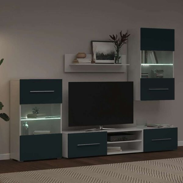 vidaXL M&oacute;veis TV 5pcs com ilumina&ccedil;&atilde;o LED madeira projetada &iacute;ndigo mate