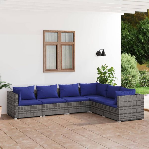 vidaXL 6 pcs conjunto lounge de jardim c/ almofadões vime PE cinzento